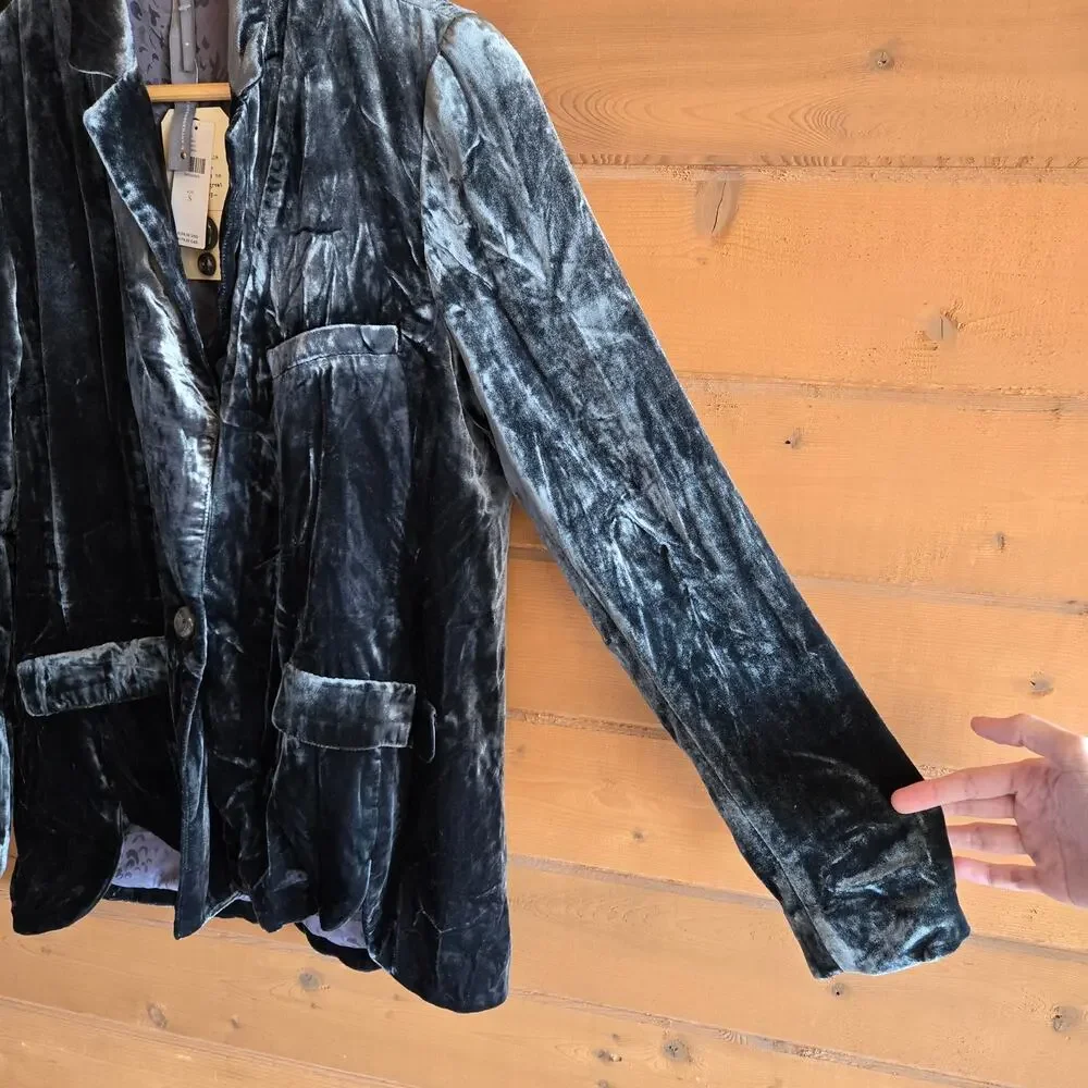 Anthropologie Alessia Blazer Jacket Velvet Carbon Gray Button Front NWT Small - Picture 6 of 7